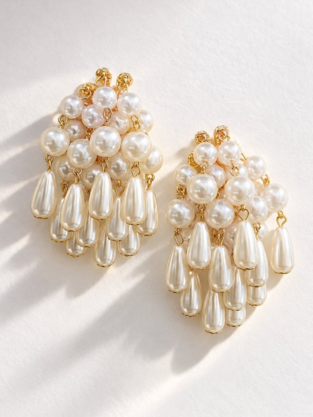 NEW Anthropologie Pearl Cascade Statement Earrings